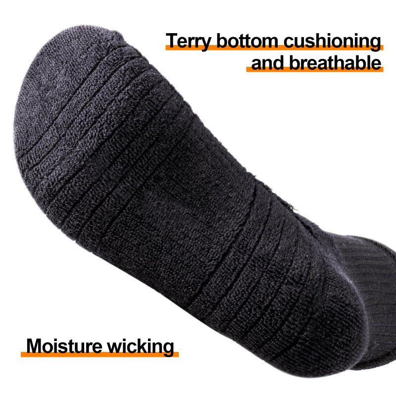 YUEDGE Mens Gym Tennis Training Athletic Socks Black Cotton Cushioned Crew Socks Moisture Wicking Mens Socks Padded Anti Blister Anti-Odor Work Sock for Men 10-13, 5 Pairs - Image 2